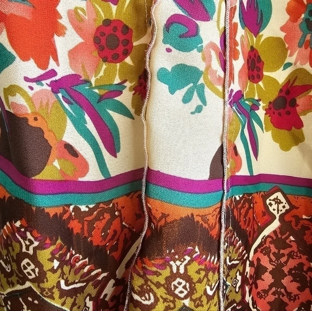 Boho floral multicolored over cream a-line tiered midi skirt